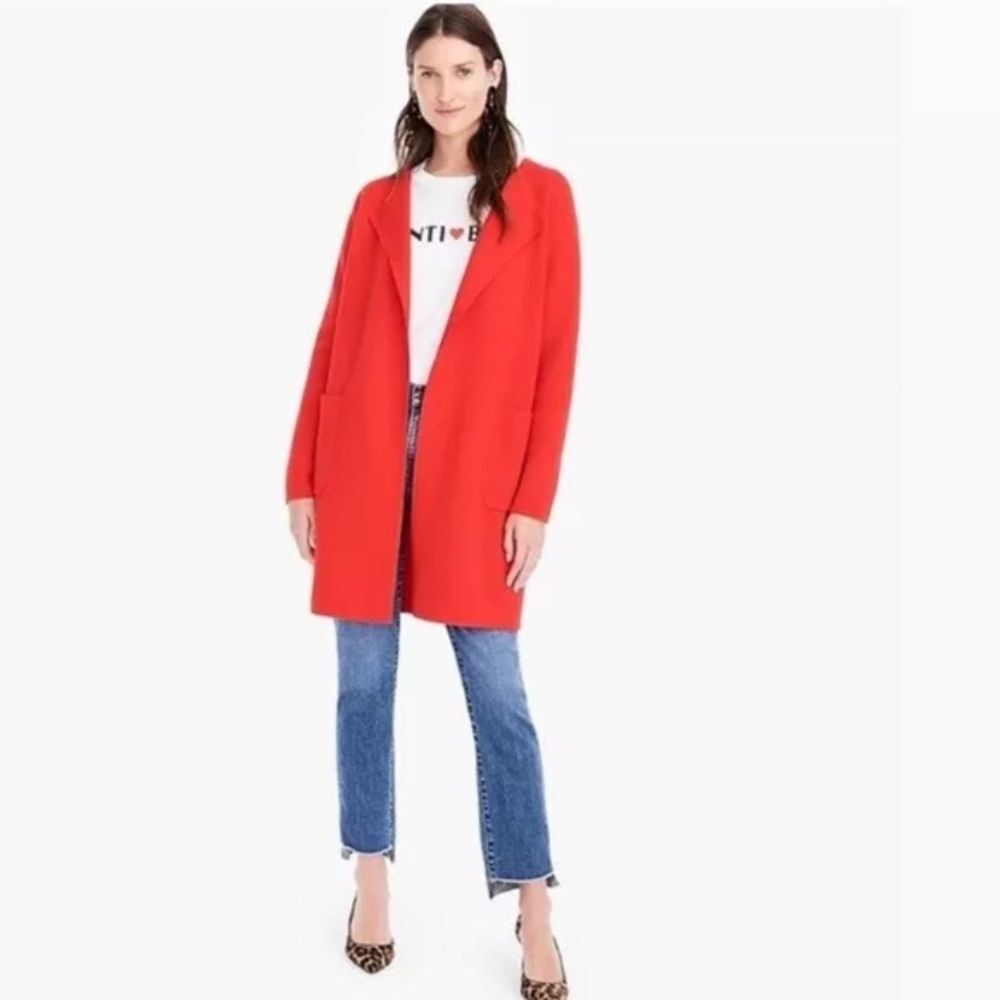 J. Crew Womens Juliette Collarless Red Merino Wool Blend Sweater Blazer Cardigan